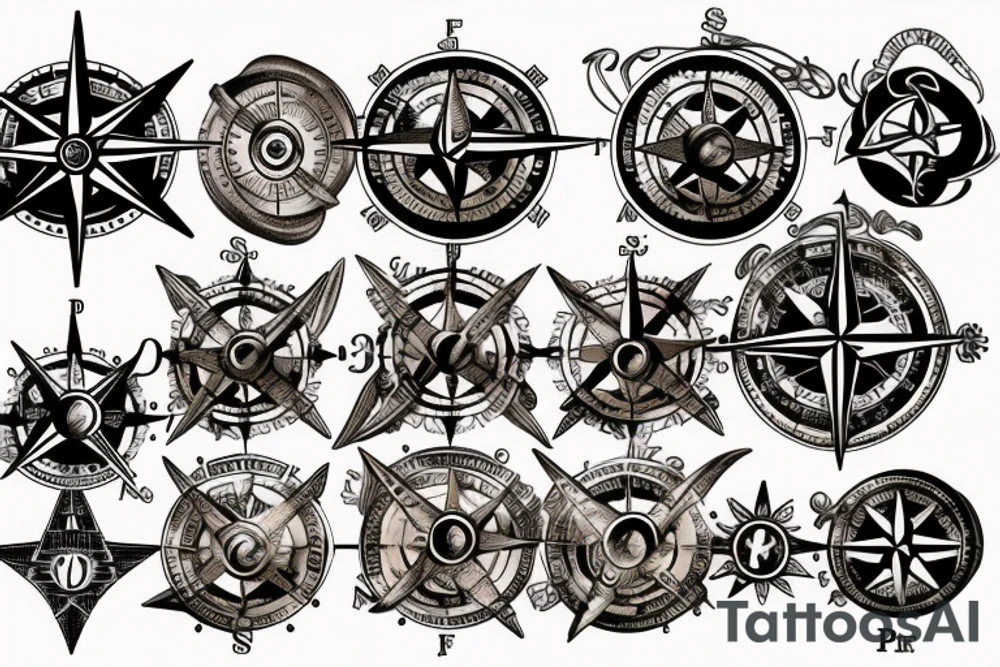 Steam punk compass rose tattoo idea