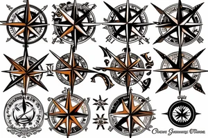Vivid color Steam punk compass rose tattoo idea