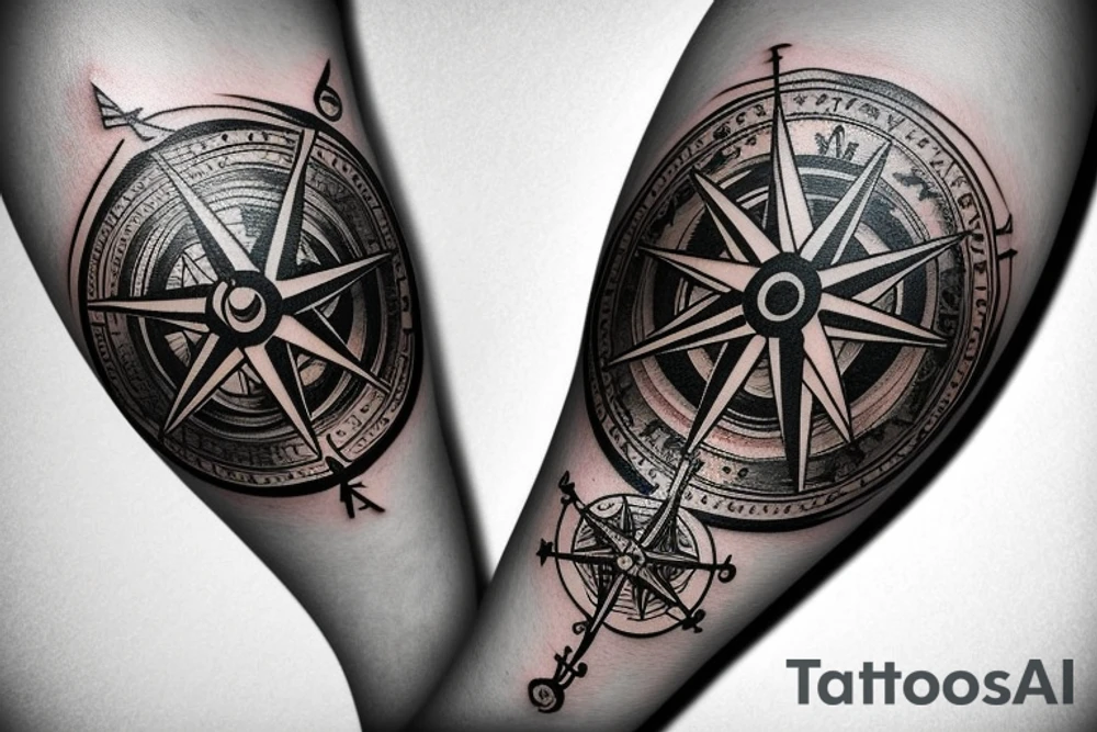 Vivid color Steam punk compass rose tattoo idea
