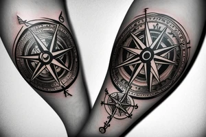 Vivid color Steam punk compass rose tattoo idea
