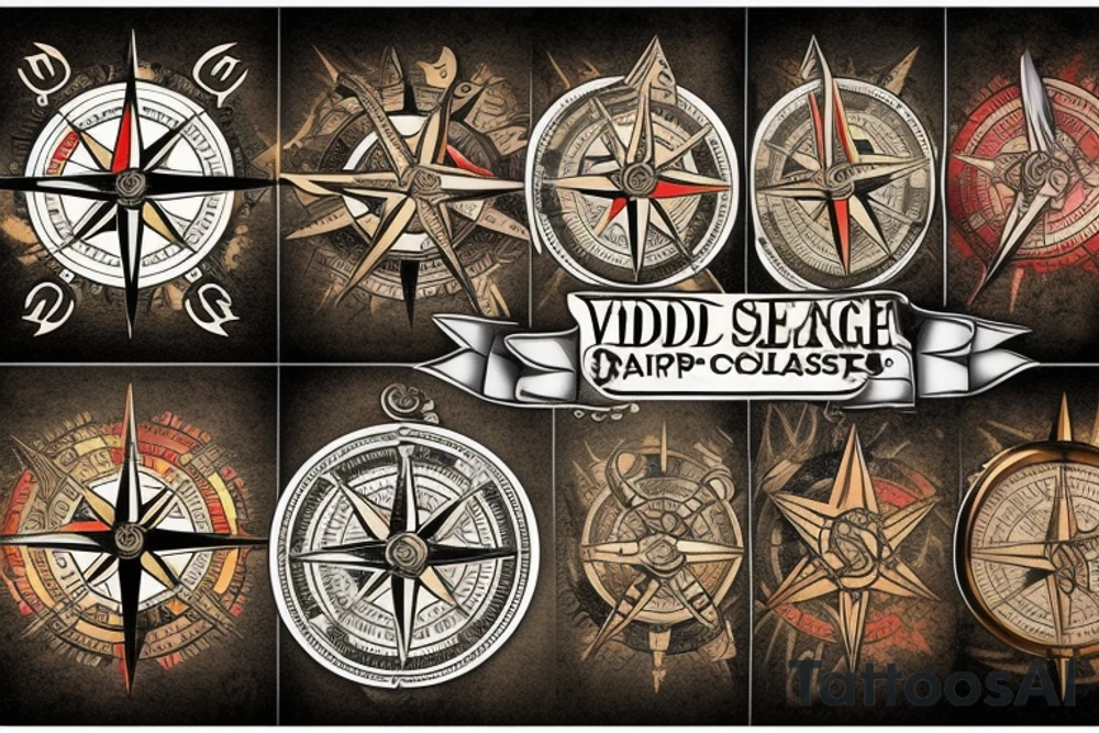 Vivid color Steam punk compass rose tattoo idea