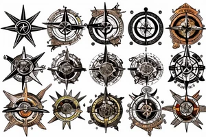 Vivid color Steam punk compass rose tattoo idea