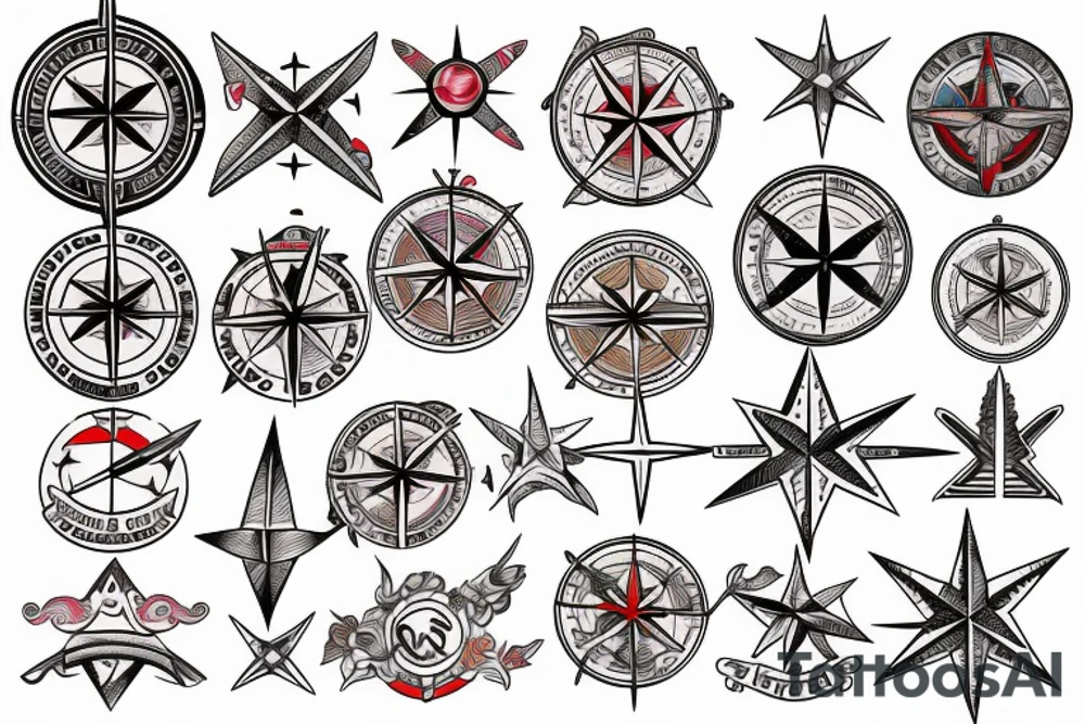 Vivid color compass rose tattoo idea