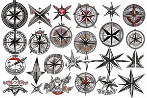 Vivid color compass rose tattoo idea