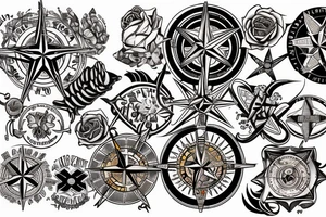 Vivid color compass rose tattoo idea