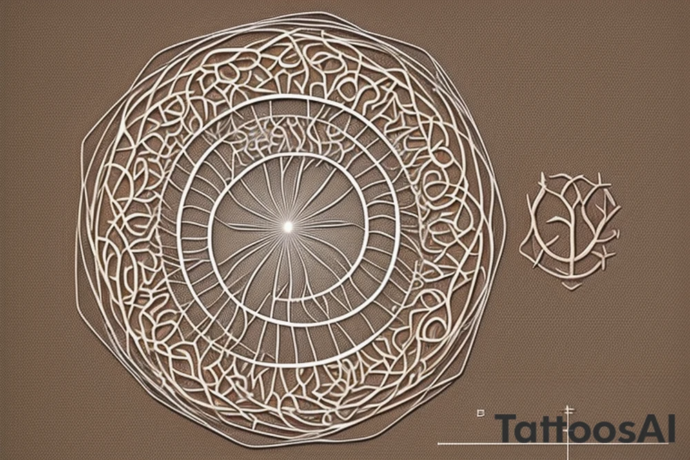 At its core, the framework of the design embraces the profound beauty of the Fibonacci sequence and the Tree of Life, creating a mesmerizing visual representation of growth, balance, and interconnectedness.

Nestled within this intricate framework, the astrology symbol for Cancer, a celestial constellation portraying the Cancer zodiac sign is delicately etched into the framework, incorporate the sequence of angel numbers 222, 333, 444, and 555. the yin yang symbol, derived from ancient Chinese philosophy,  Include this in the design tattoo idea