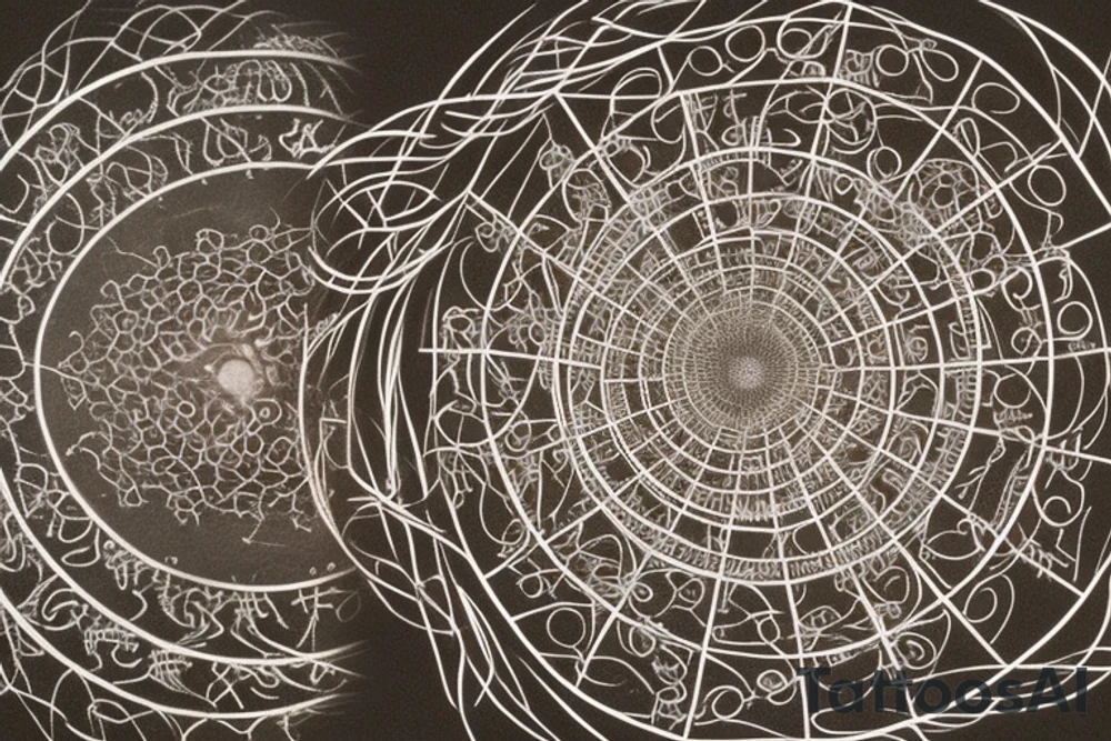 At its core, the framework of the design embraces the profound beauty of the Fibonacci sequence and the Tree of Life, creating a mesmerizing visual representation of growth, balance, and interconnectedness.

Nestled within this intricate framework, the astrology symbol for Cancer, a celestial constellation portraying the Cancer zodiac sign is delicately etched into the framework, incorporate the sequence of angel numbers 222, 333, 444, and 555. the yin yang symbol, derived from ancient Chinese philosophy,  Include this in the design tattoo idea