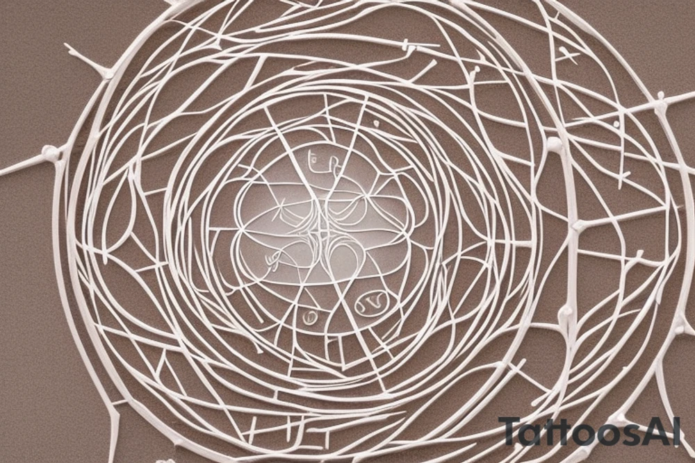At its core, the framework of the design embraces the profound beauty of the Fibonacci sequence and the Tree of Life, creating a mesmerizing visual representation of growth, balance, and interconnectedness.

Nestled within this intricate framework, the astrology symbol for Cancer, a celestial constellation portraying the Cancer zodiac sign is delicately etched into the framework, incorporate the sequence of angel numbers 222, 333, 444, and 555. the yin yang symbol, derived from ancient Chinese philosophy,  Include this in the design tattoo idea