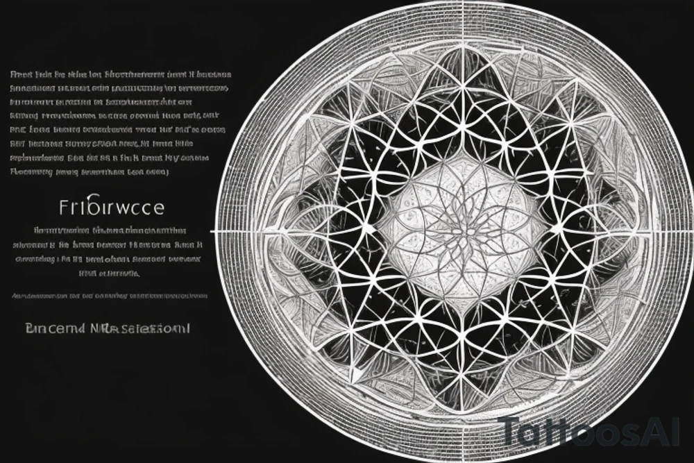 At its core, the framework of the design embraces the profound beauty of the Fibonacci sequence and the Tree of Life, creating a mesmerizing visual representation of growth, balance, and interconnectedness.

Nestled within this intricate framework, the astrology symbol for Cancer, a celestial constellation portraying the Cancer zodiac sign is delicately etched into the framework, incorporate the sequence of angel numbers 222, 333, 444, and 555. the yin yang symbol, derived from ancient Chinese philosophy,  Include this in the design tattoo idea