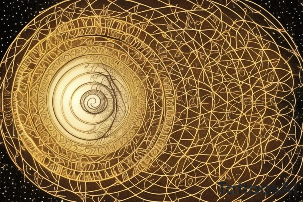 At its core, the framework of the design embraces the profound beauty of the Fibonacci sequence and the Tree of Life, creating a mesmerizing visual representation of growth, balance, and interconnectedness.

Nestled within this intricate framework, the astrology symbol for Cancer, a celestial constellation portraying the Cancer zodiac sign is delicately etched into the framework, incorporate the sequence of angel numbers 222, 333, 444, and 555. the yin yang symbol, derived from ancient Chinese philosophy,  Include this in the design tattoo idea
