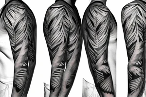 jungle sleeve with furious female amazon feathers tattoo idea