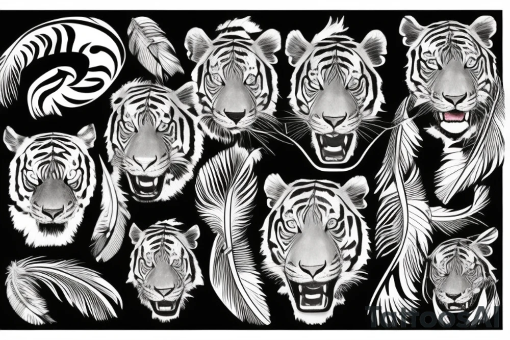 tiger with feather tattoo idea