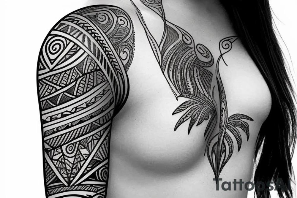 Tribal sleeve with furios female amazon tattoo idea