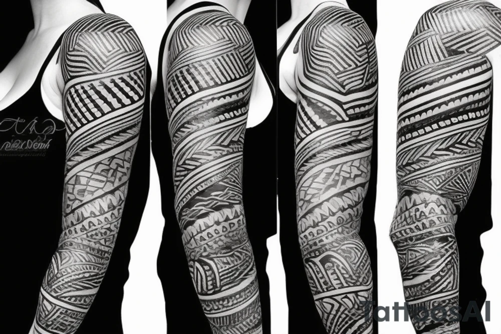 Tribal sleeve with furios female amazon tattoo idea