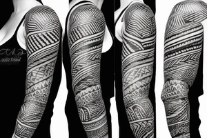 Tribal sleeve with furios female amazon tattoo idea