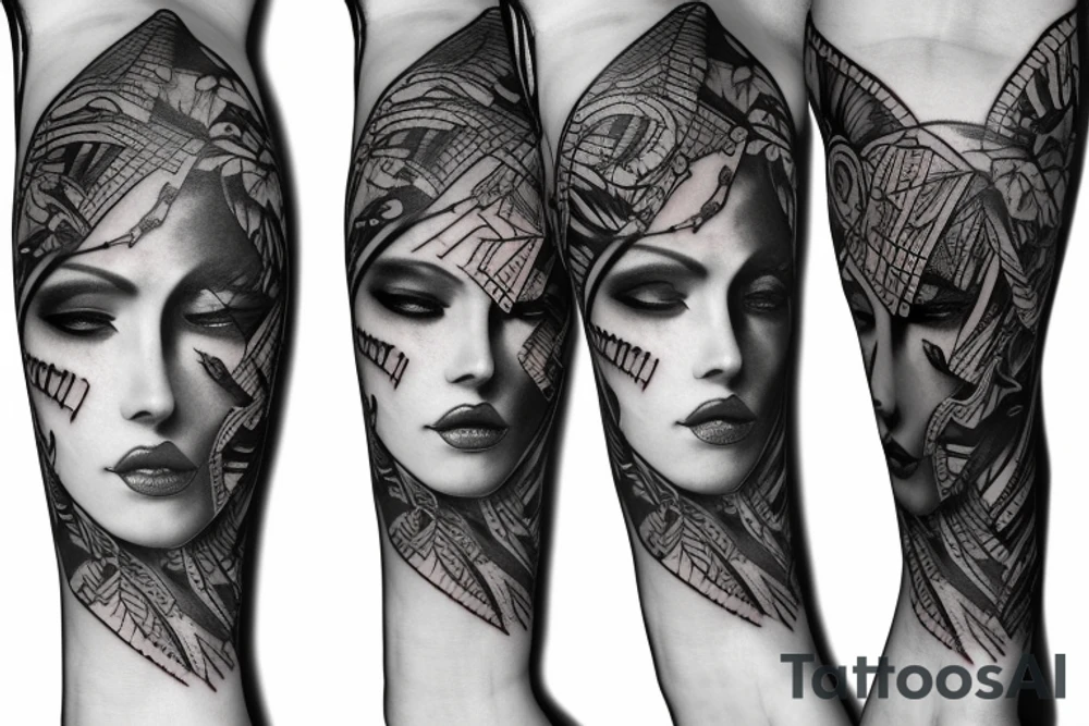 female amazon surrounded by jungle sleeve tattoo tattoo idea