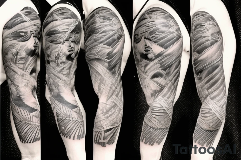 female amazon surrounded by jungle sleeve tattoo tattoo idea