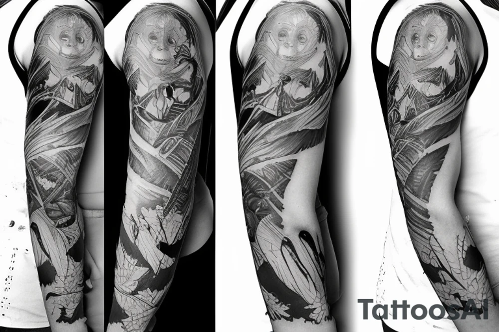 female amazon surrounded by jungle sleeve tattoo tattoo idea