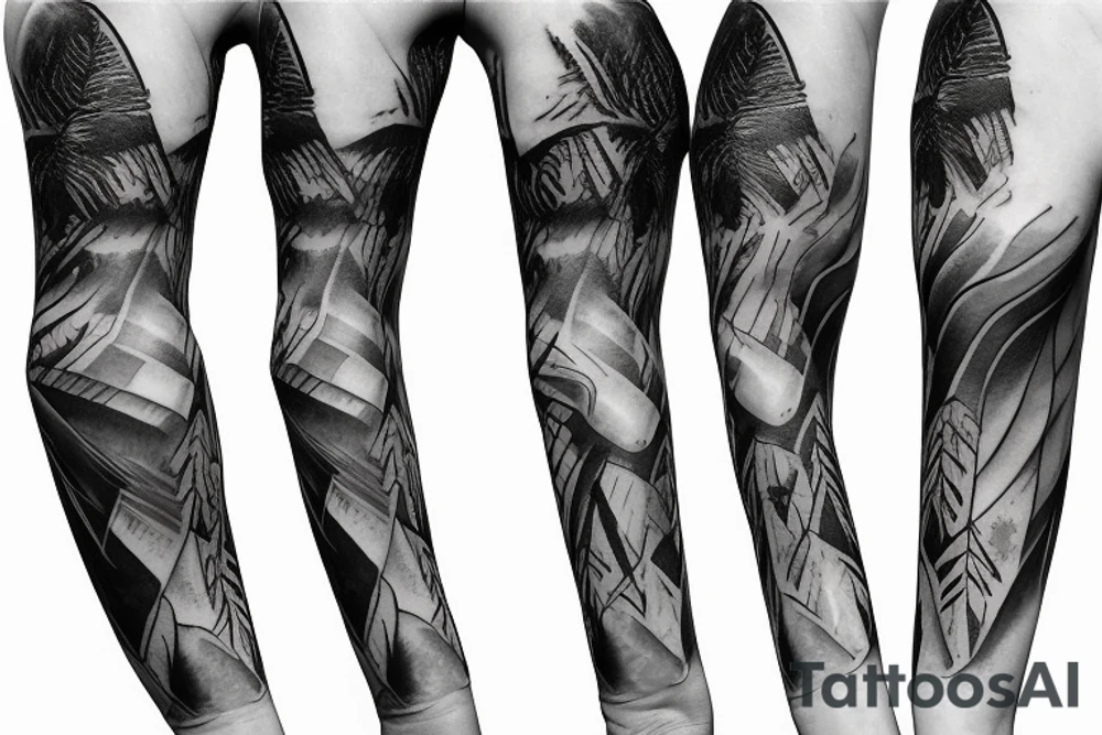 female amazon surrounded by jungle sleeve tattoo tattoo idea