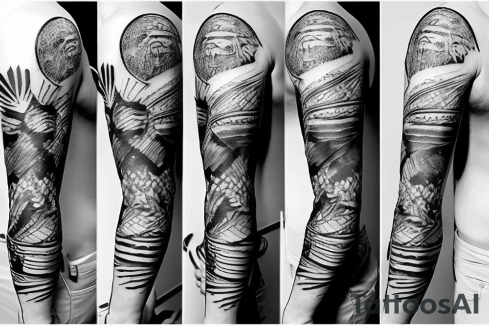 female amazon surrounded by jungle sleeve tattoo tattoo idea