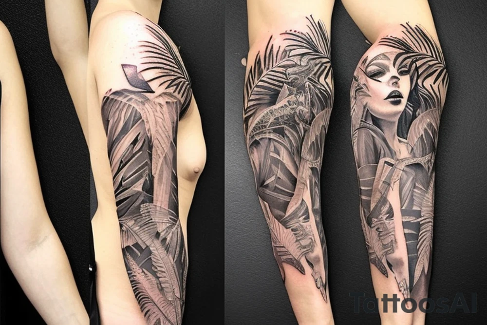 female amazon queen  jungle sleeve tattoo tattoo idea