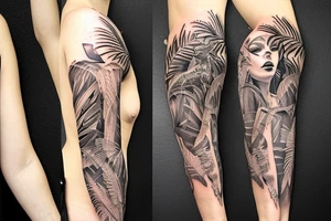 female amazon queen  jungle sleeve tattoo tattoo idea