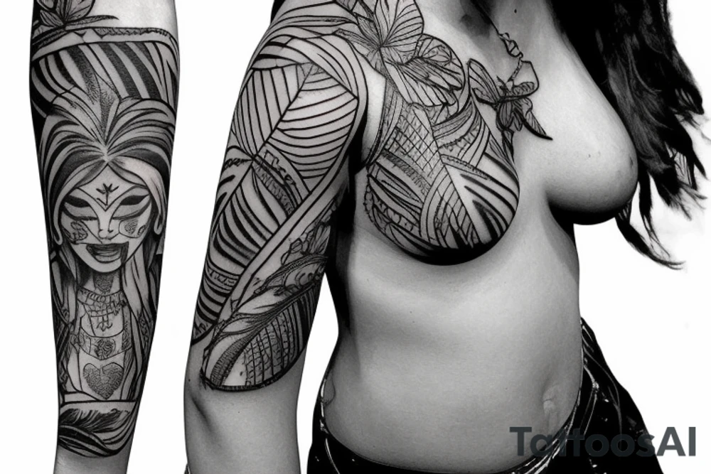 female amazon queen  jungle sleeve tattoo tattoo idea
