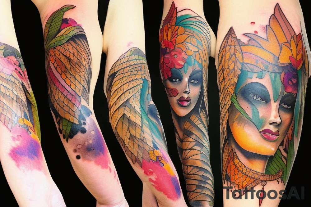 female amazon queen  jungle sleeve tattoo tattoo idea