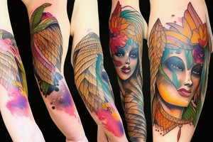 female amazon queen  jungle sleeve tattoo tattoo idea