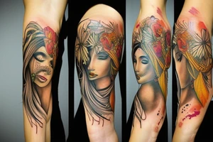 female amazon queen  jungle sleeve tattoo tattoo idea