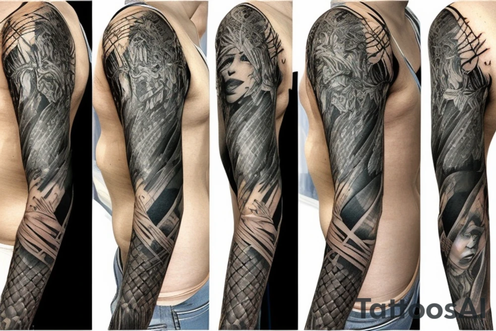 female amazon queen  jungle sleeve tattoo tattoo idea