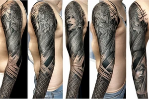 female amazon queen  jungle sleeve tattoo tattoo idea