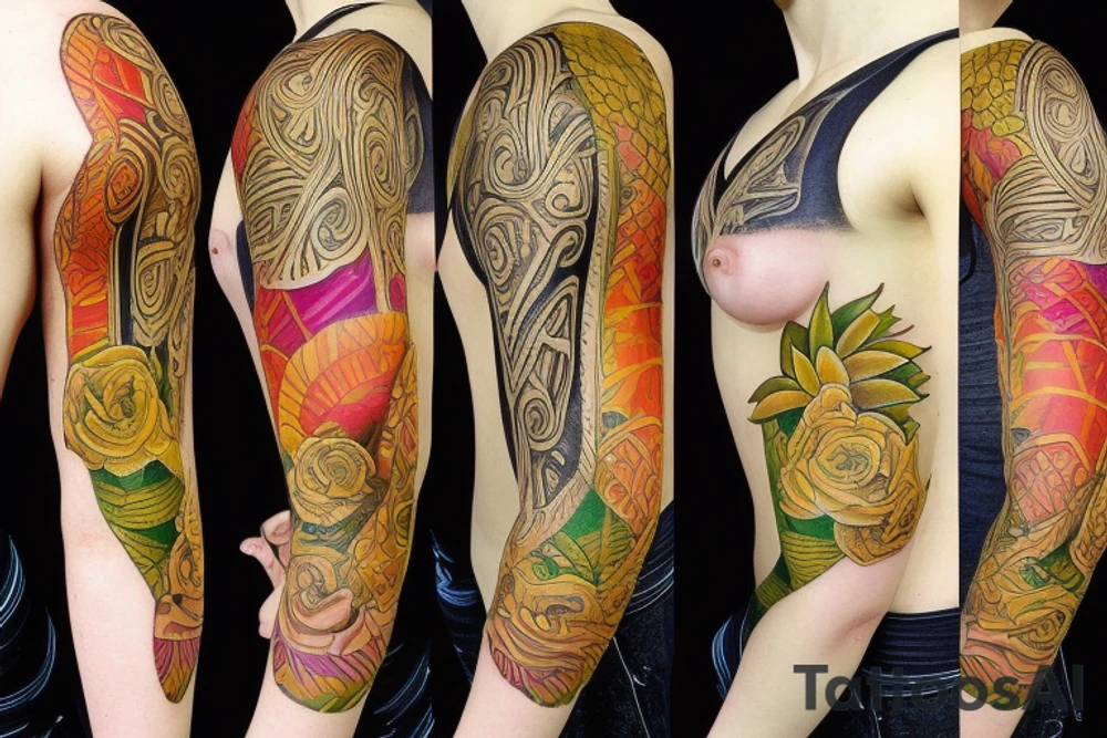 female amazon queen  jungle sleeve tattoo tattoo idea