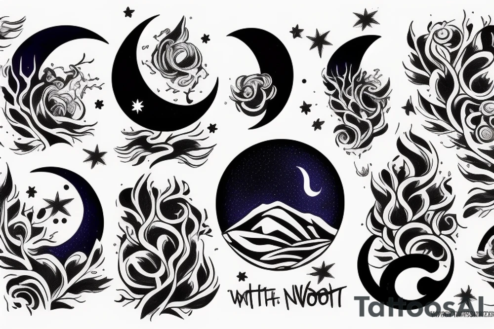 wood in the night with moon sleeve tattoo tattoo idea