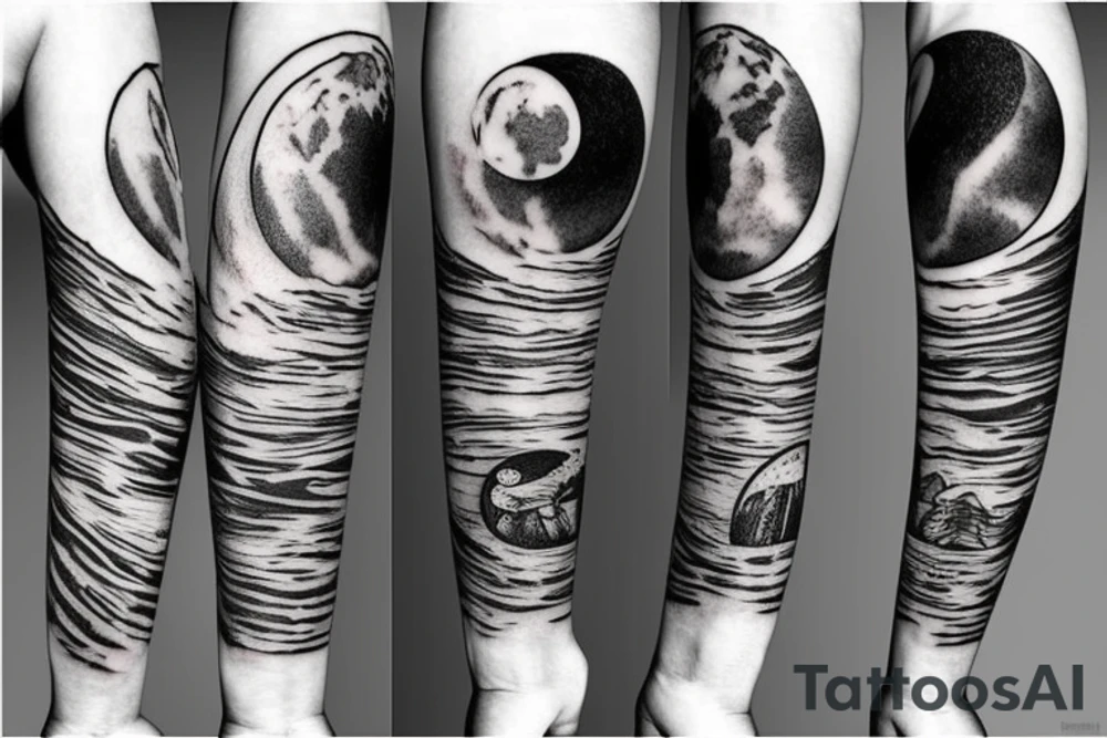 wood in the night with moon sleeve tattoo tattoo idea