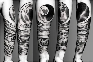 wood in the night with moon sleeve tattoo tattoo idea