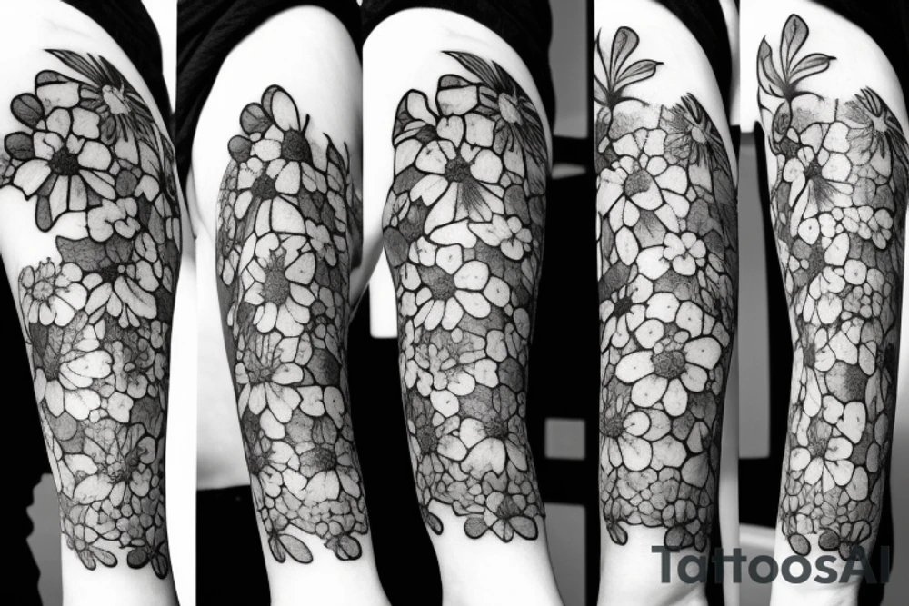 amethyst, primroses, dead aster flowers tattoo idea