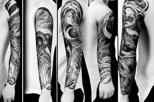 wood by night with full moon sleeve tattoo idea