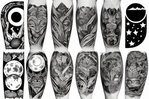 wood by night with full moon sleeve tattoo idea