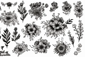 amethyst, primroses, dead aster flowers tattoo idea