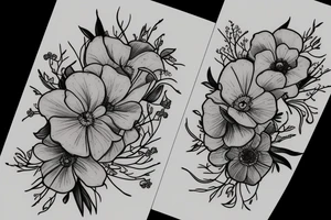 amethyst, primroses, dead aster flowers tattoo idea