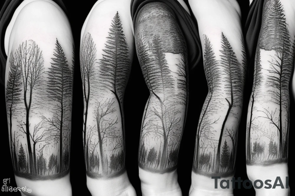 trees by night with full moon sleeve tattoo idea