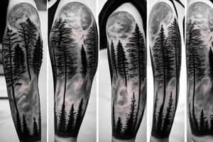 trees by night with full moon sleeve tattoo idea