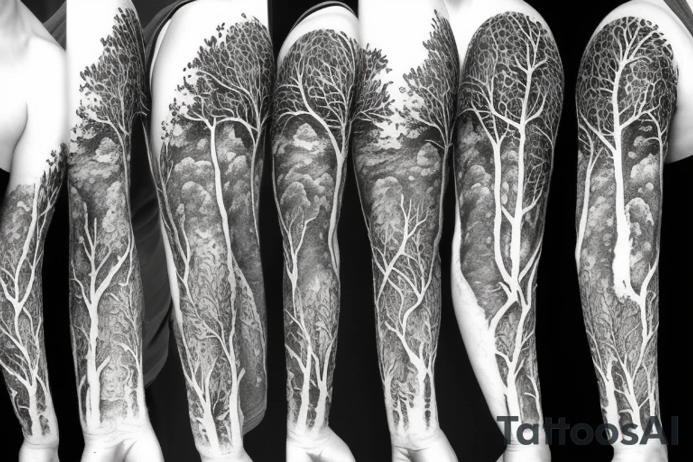 trees by night with full moon sleeve tattoo idea