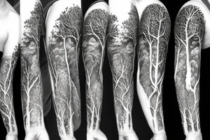 trees by night with full moon sleeve tattoo idea