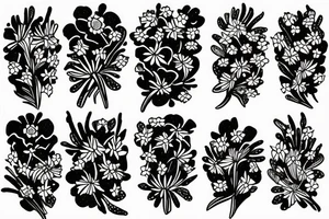 amethyst, primroses, dead aster flowers tattoo idea