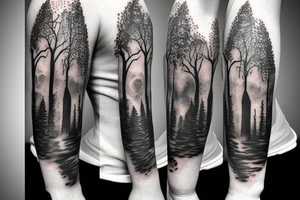 trees by night with full moon sleeve tattoo idea