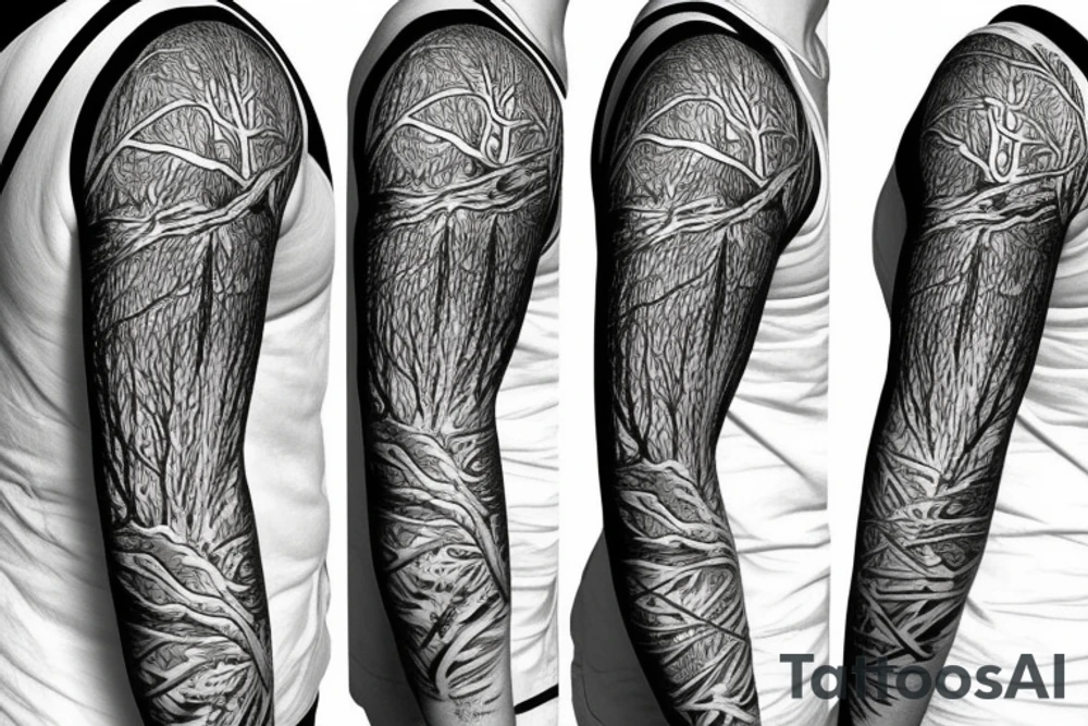 trees by night with full moon sleeve tattoo idea