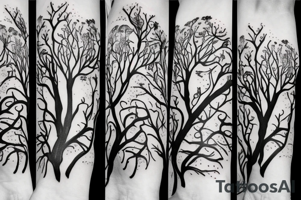 trees in night sleeve tattoo idea