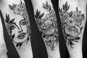 fine line swing set, memorial piece, with primroses and aster flowers tattoo idea